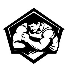 Bodybuilding Emblem With Strong Muscular Man In