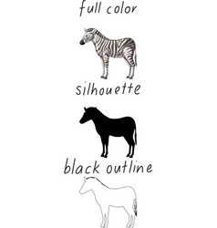 Set Of Zebra In Color Silhouette And Black