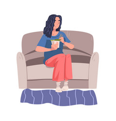 Woman Character Eating Food At Home Sitting