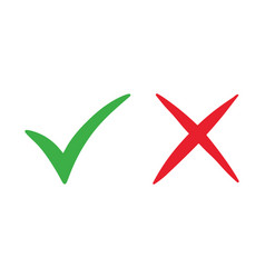 Hand Drawn Of Green Check Mark And Red Cross