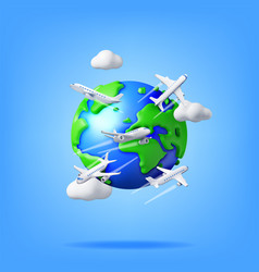 3d Airplane In Clouds And Globe Isolated