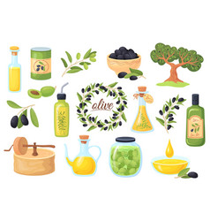 Cartoon Olive Products Feta Oil Greece