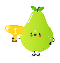 Cute Funny Pear Hold Gold Trophy Cup Hand Drawn