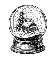 Hand Drawn - Christmas Snow Globe With A House