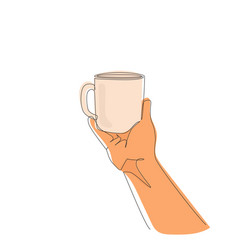 Single One Line Drawing Female Hand Holding A Cup