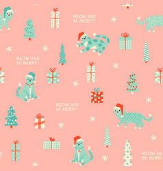 Pastel Pink Christmas Trees Cats And Gift Boxes