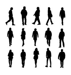 Set Of Silhouette People Walking And Standing