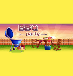 Bbq Party Cartoon Banner With Cooking Grill Meat