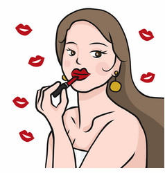 Beautiful Woman Put Lipstick On Lip Cartoon