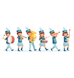 Cartoon Kids Marching Band Parade Child Musicians