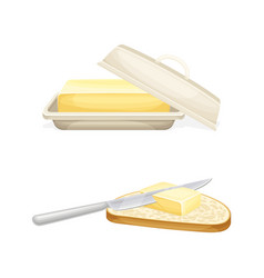 Butter Or Margarine In Dish Toast Of Bread