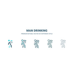 Man Drinking Icon In 5 Different Style Outline