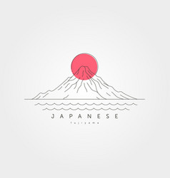 Japanese Mount Fuji Line Art Design Sun And Mount