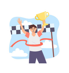 Boy Completed Race With Cup Concept