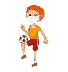 Cute Boy With Face Mask And Ball Soccer