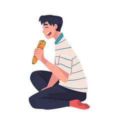 Man Character Eating Food At Home Sitting