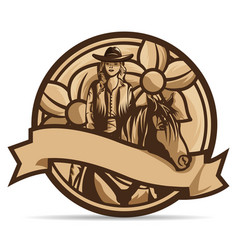 Cowgirl With Horse Badge Copy Space