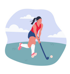 Girl Playing Hockey On Grass