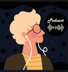 Podcast And Man Using Earphones