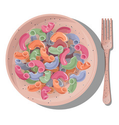 Multicolored Elbow Pasta In Coral Plate