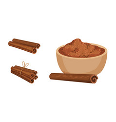 Dried Cinnamon Bark Strips And Bark Powder In Bowl