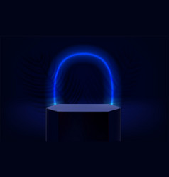 Dark Blue Room With Glowing Stage And Neon Oval