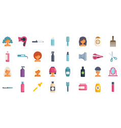 Curly Hair Care Icons Set Flat Hair