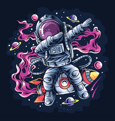 Astronaut Dabbing Style On A Space Rocket