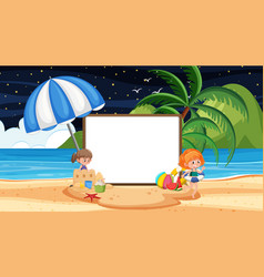 Kids On Vacation At Beach Night Scene