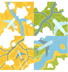 Cartoon Color Airplane Top View Landscape Scene