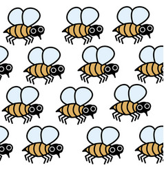 Cute Bees In Cartoon Style Seamless Pattern