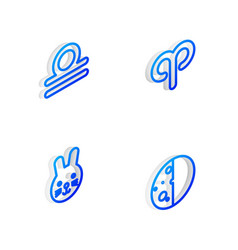 Set Isometric Line Aries Zodiac Libra Rabbit