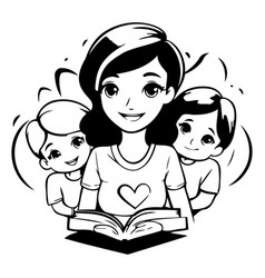 Mother Reading A Book With Her Children Of A