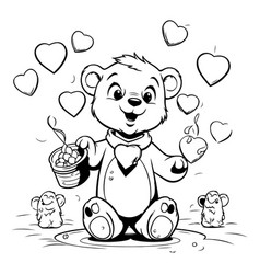 Black And White Cartoon Of Cute Teddy Bear Animal