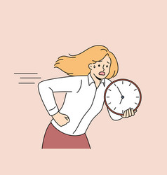 Running Woman Is Holding Clock And Nervous