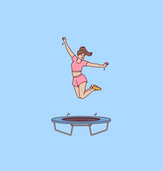 Woman Fitness Trainer Jumps On Trampoline Teaching