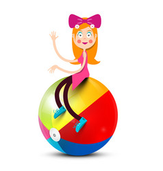 Girl Sitting On Colorful Beach Ball Isolated