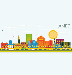 Ames Iowa City Skyline With Color Buildings