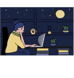 Young Woman Using Laptop At Home Night