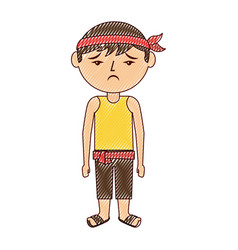 Sad Cartoon Chinese Man Standing