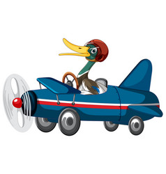 Cute Duck Wearing Helmet Driving Racing Car