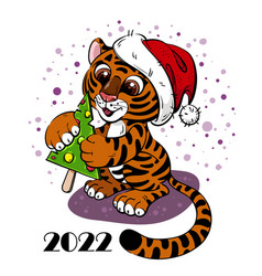 Holiday Cartoon Tiger Cub Is Holding Lollipop