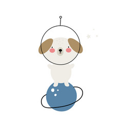 Cartoon Print With A Cute Dog In Space