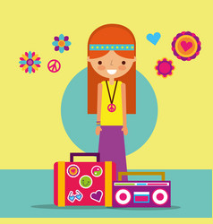 Hippie Woman With Suitcase And Radio Free Spirit