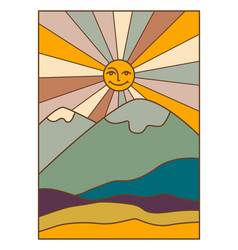 Sunset Over Mountains Sun Character Cartoons