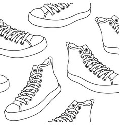 Seamless Pattern With Outline Sneakers Black