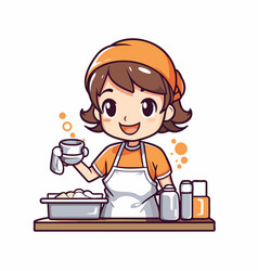 Cute Little Girl Baking In The Kitchen Cartoon