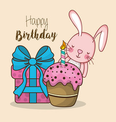 Cartoon bunny happy birthday greeting card cute Vector Image