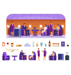 Airplane First Class Icons Set Cartoon