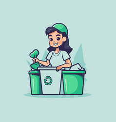 Girl Throwing Garbage In Trash Bin Cartoon